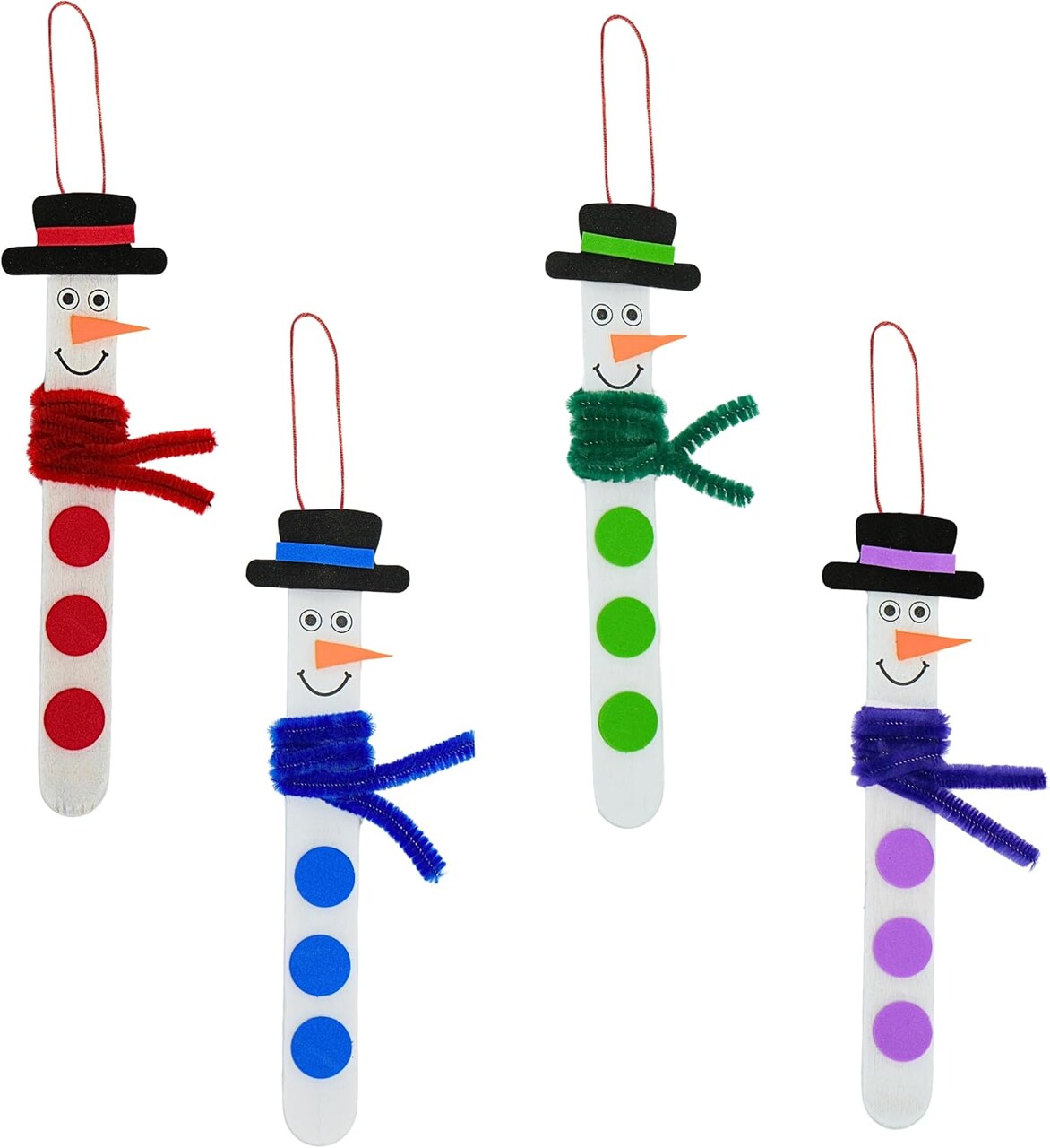 4E's Novelty Snowman Stick Ornament Craft Kit – 12 Pack DIY Foam Christmas Crafts for Kids Ages 3–12, Self-Adhesive Winter Art Project for Classroom, Parties & Tree Decorations